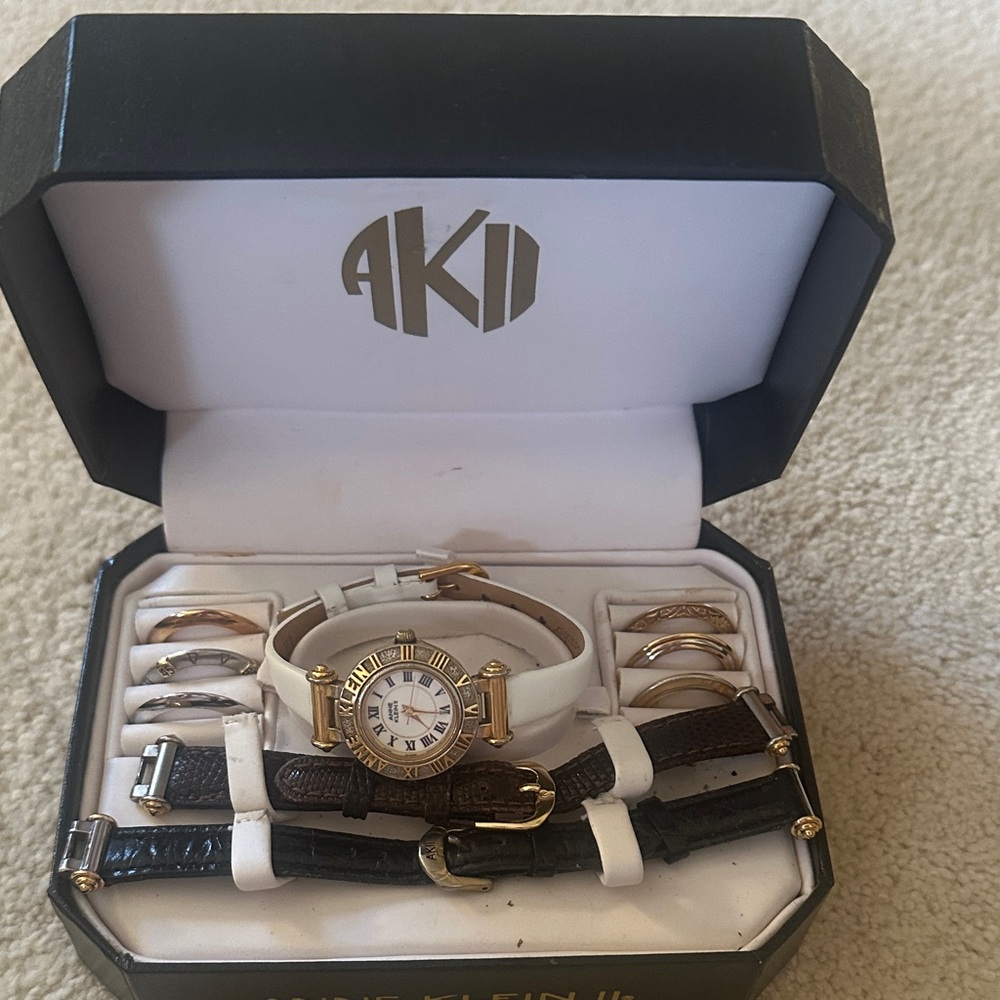 Anne Klein Gold-Tone Watch with White and Brown Straps